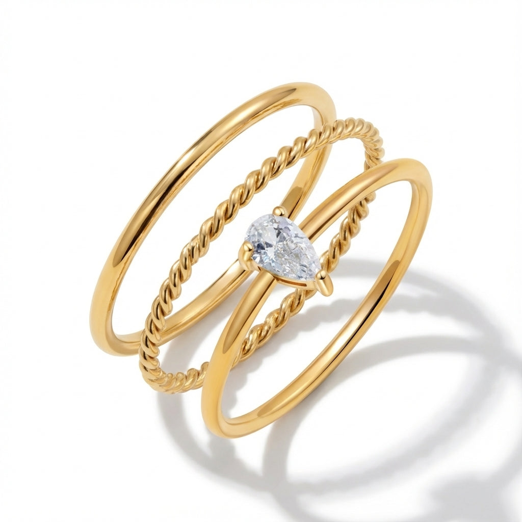 Dainty Pear Cut Ring Set – Benique